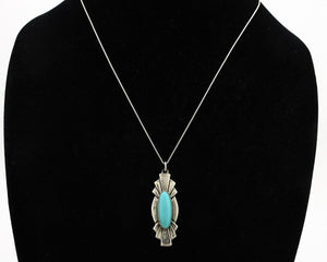 Navajo Handmade Necklace 925 Silver Natural Blue Turquoise Native Artist C.80's