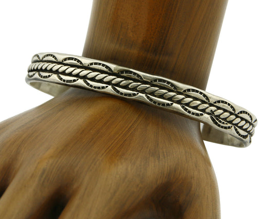 Navajo Bracelet .925 Silver Handmade Hand Stamped Signed Artist C Montoya C.80's