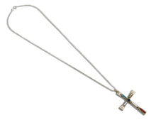 Zuni Handmade Cross Necklace 925 Silver Natural Gemstone Signed C. IULE C.80's