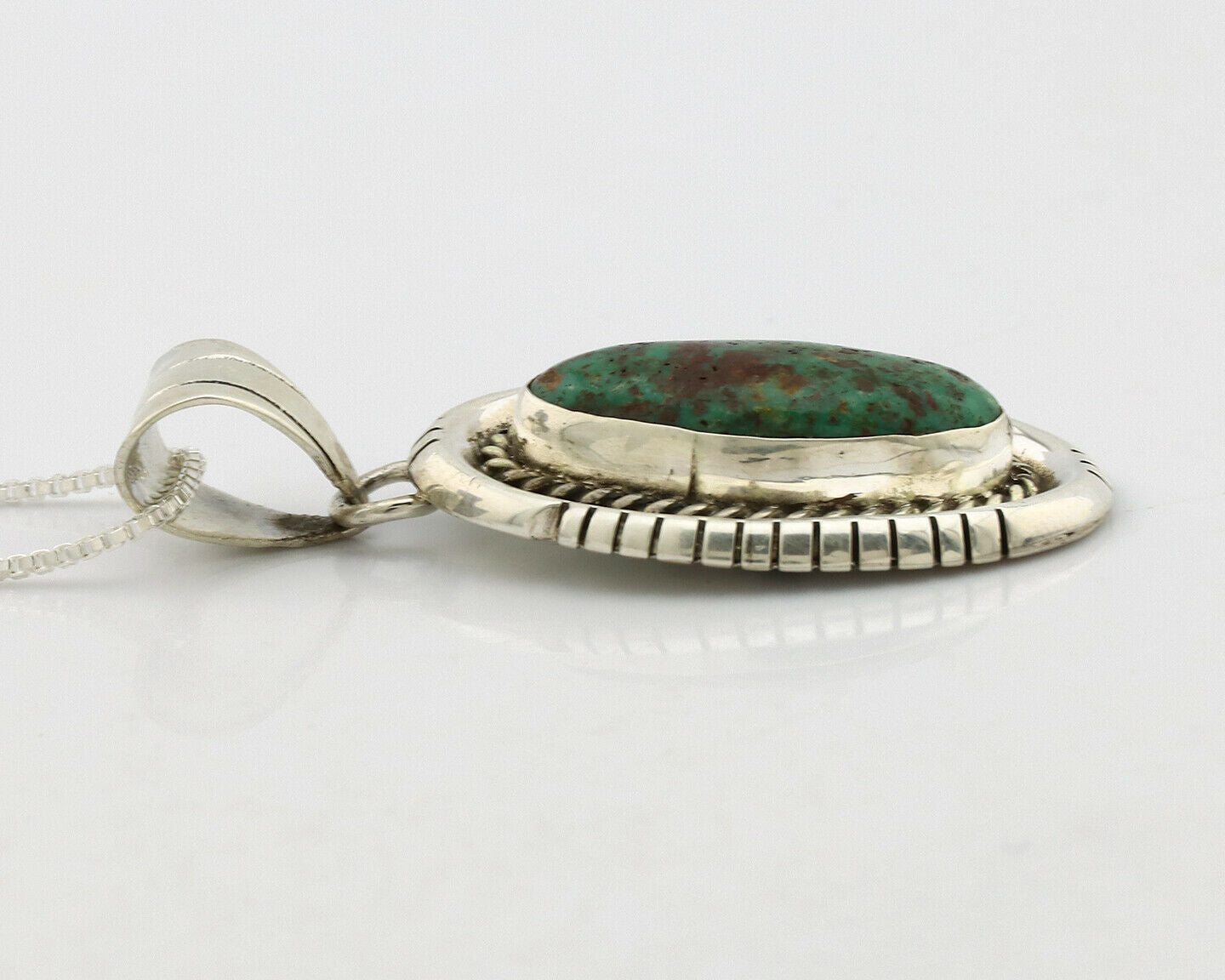 Navajo Necklace .925 Silver Green Turquoise Signed AE C.1980's