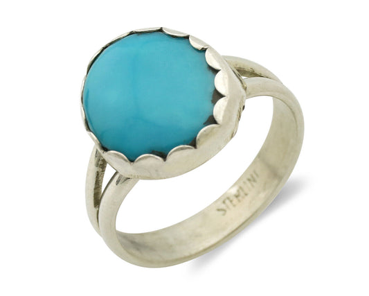 Navajo Ring .925 Silver Sleeping Beauty Turquoise Native American Artist C.1980s