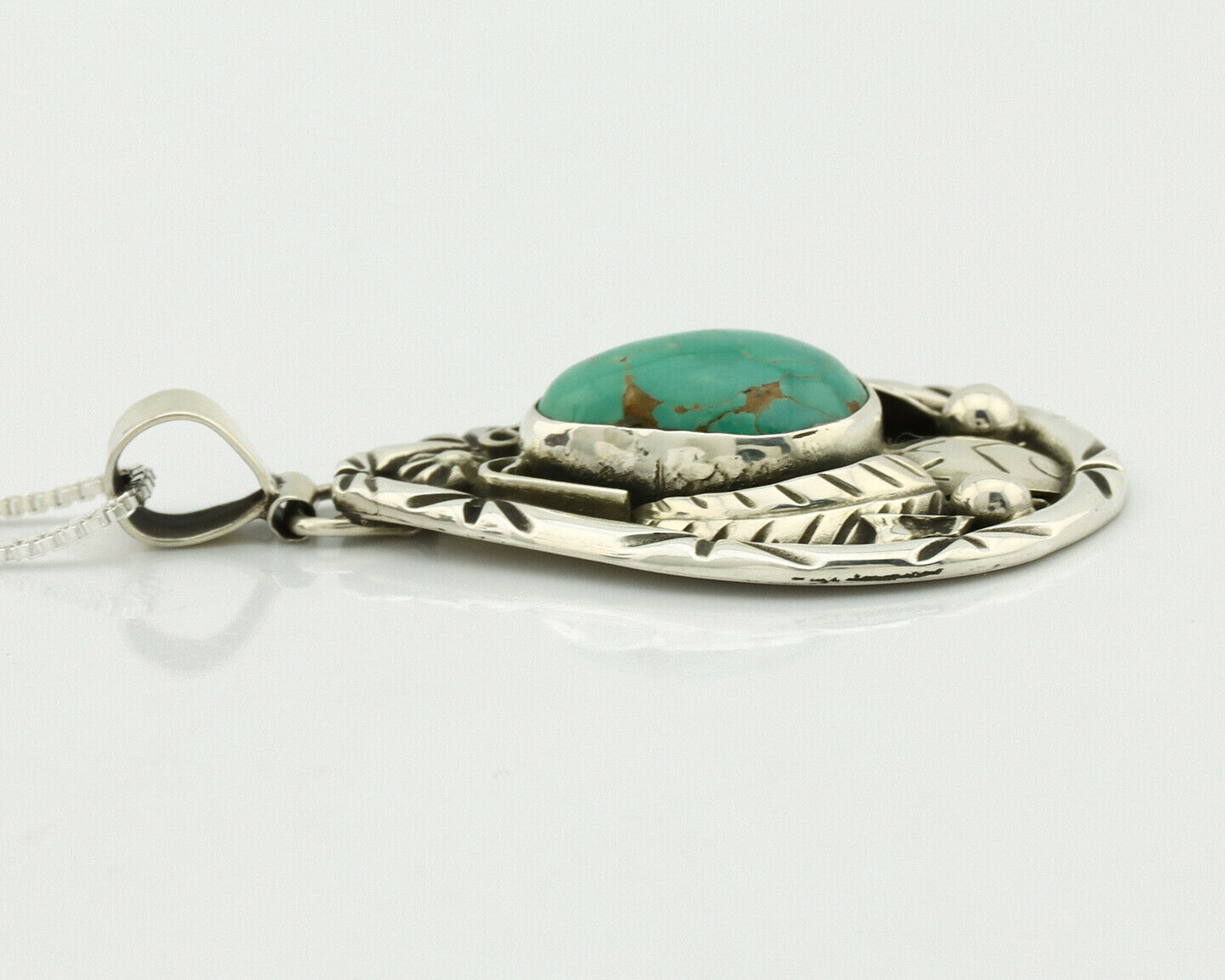 Navajo Necklace .925 Silver Kingman Turquoise Signed Tepee C.1980's