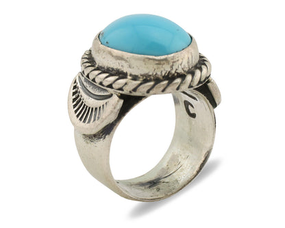 Navajo Ring .925 Silver Blue Turquoise Artist Signed C Montoya C.80's