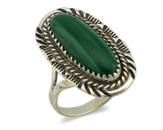 Navajo Ring 925 Silver Natural Green Malachite Signed Justin Morris C.80's