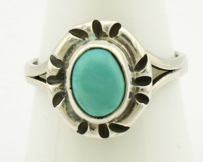 Navajo Ring .925 Silver Kingman Turquoise Artist Signed Gecko C.90's