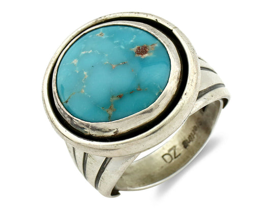 Navajo Ring .925 Silver Blue Gem Turquoise Artist Signed DZ C.80's