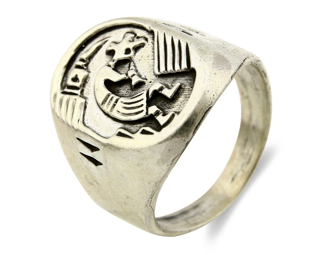 Navajo Ring .925 Silver Kokopelli Overlay Artist Native American C.80's