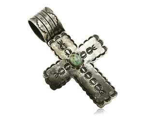 Navajo Cross Pendant .925 Silver Morenci Turquoise Signed Artist RC C.80's