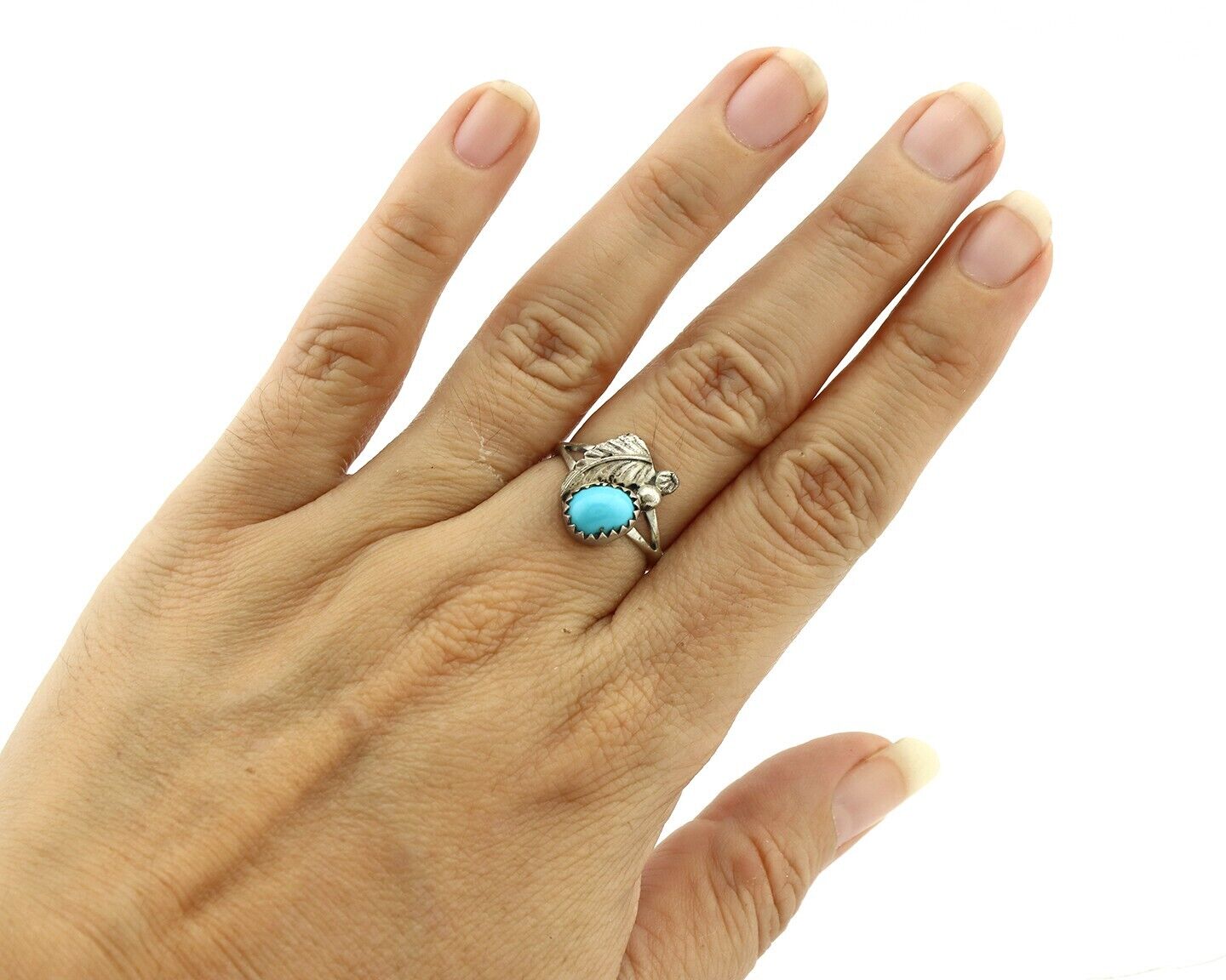 Navajo Ring .925 Silver Natural Blue Mined Southwest Turquoise Native Artist C80