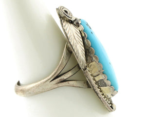 Navajo Ring 925 Silver Natural Blue Turquoise Artist Signed Justin Morris C.80's