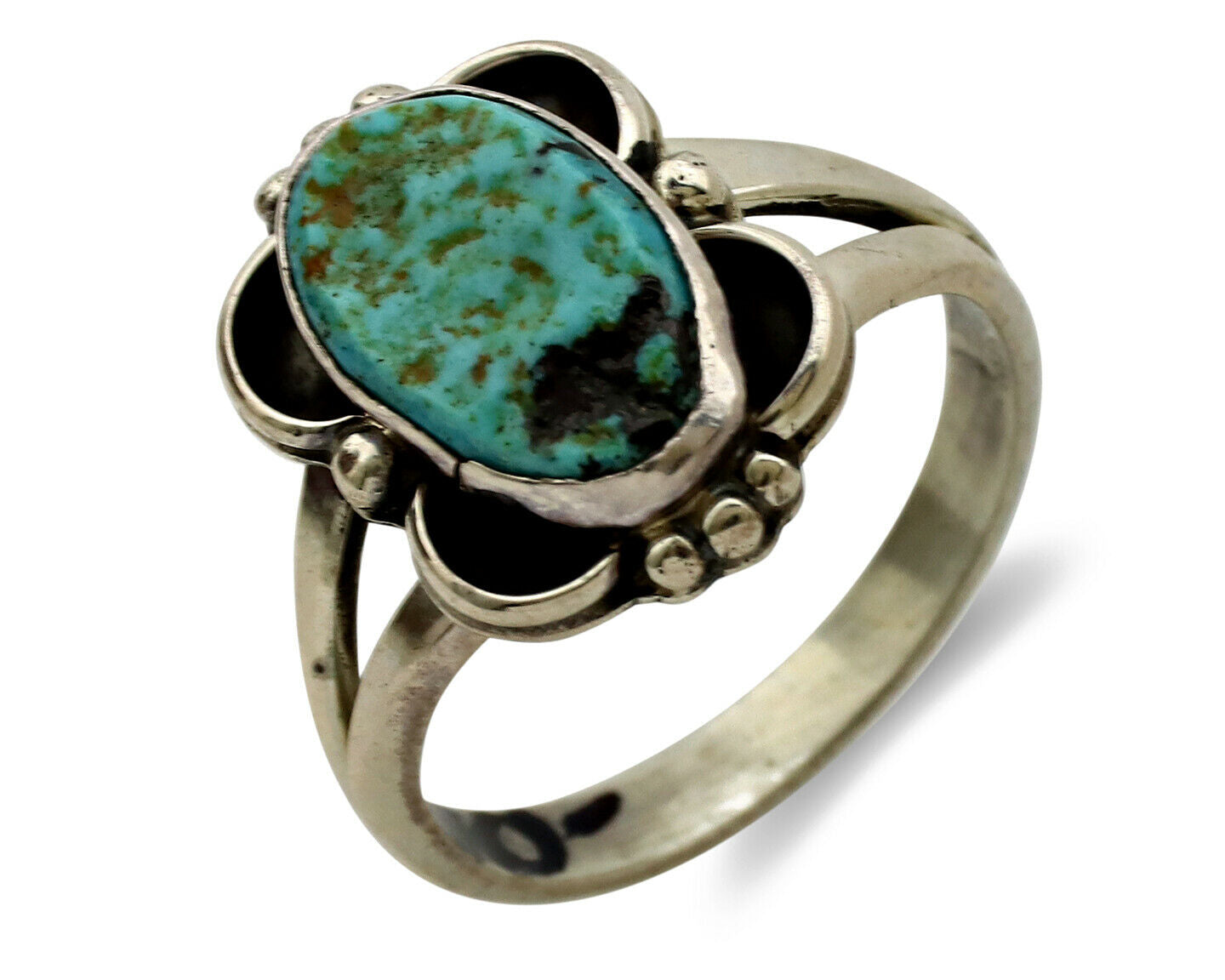 Navajo Ring .925 Silver Blue Turquoise Artist Signed RRD C.1980's