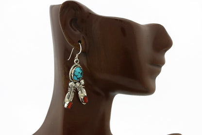 Navajo Earrings .925 Silver Blue Nugget Turquoise Artist Signed Running Bear C80