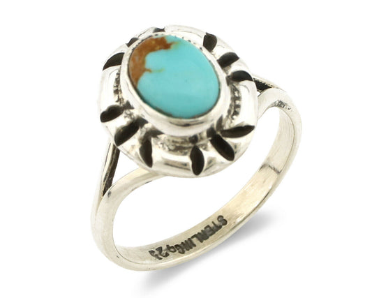 Navajo Ring .925 Silver Kingman Turquoise Artist Signed Gecko C.90's