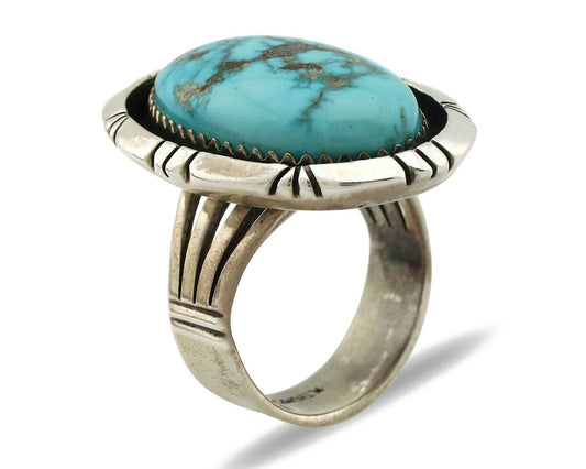 Navajo Ring 925 Silver Morenci Turquoise Artist Signed M Thompson C.80's