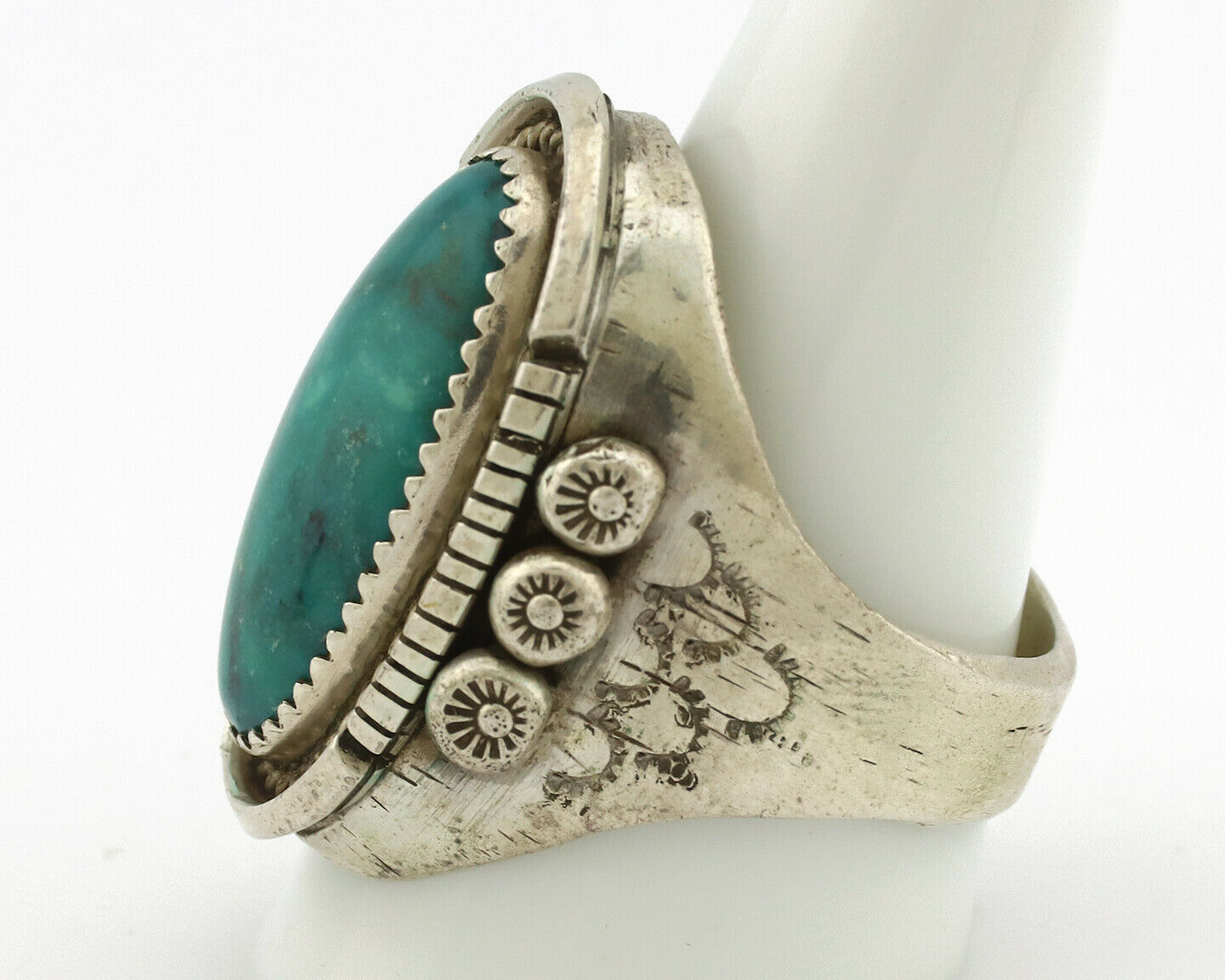 Navajo Ring .925 Silver Kingman Turquoise Artist Signed BB C.80's