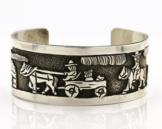 Navajo Bracelet .925 SOLID Silver Artist Signed Harold Yazzie Overlay C.80-90's