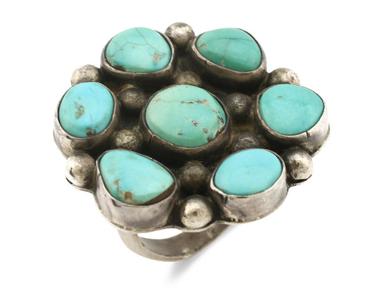 Navajo Ring .925 Silver Kingman Turquoise Artist Signed AG C.80's