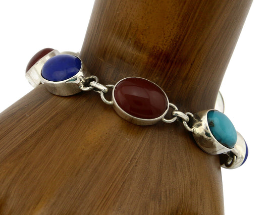 Navajo Bracelet .925 SOLID Silver Natural Gemstones Signed Artist Nakai C.80's