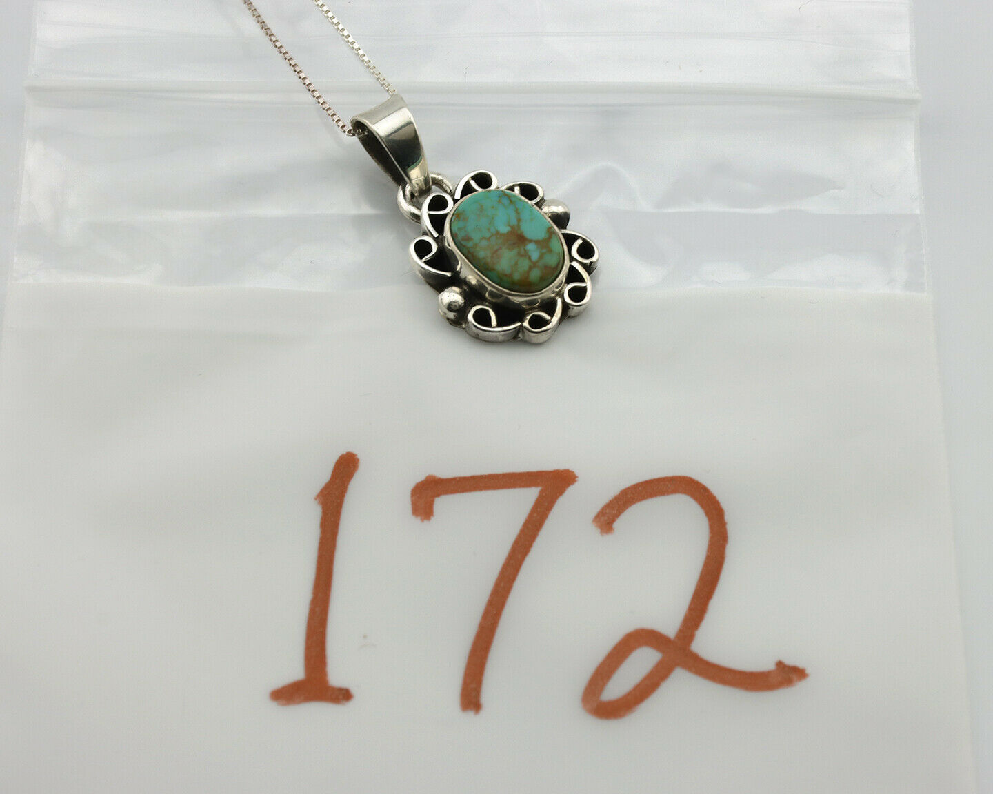 Navajo Kingman Turquoise Pendant .925 Silver Hand Stamped Signed Gecko C.80's