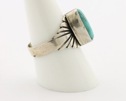 Navajo Ring 925 Silver Natural Blue Turquoise Artist Signed Pictograph C.80's
