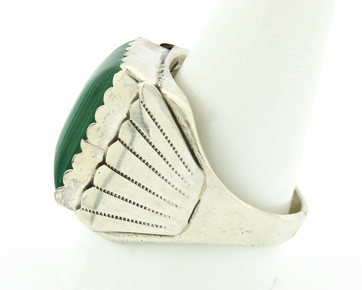 Navajo Ring .925 Silver Natural Malachite Signed Artist DL Native American C.80s