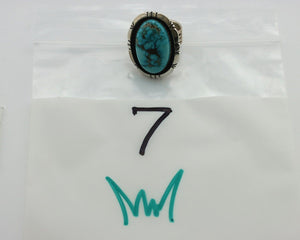 Navajo Ring 925 Silver Morenci Turquoise Artist Signed M Thompson C.80's