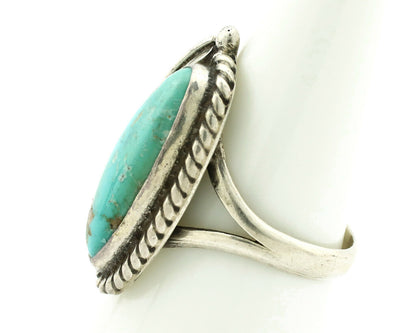 Navajo Ring .925 Silver Morenci Turquoise Signed Artist Apache C.80's