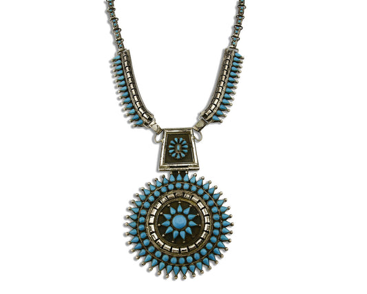 Women's Navajo Necklace .925 Silver Natural Mined Turquoise Handmade Old Pawn