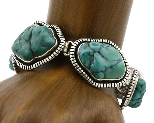 Navajo Bracelet .925 Silver Natural Sea Foam Turquoise Handmade C.80's