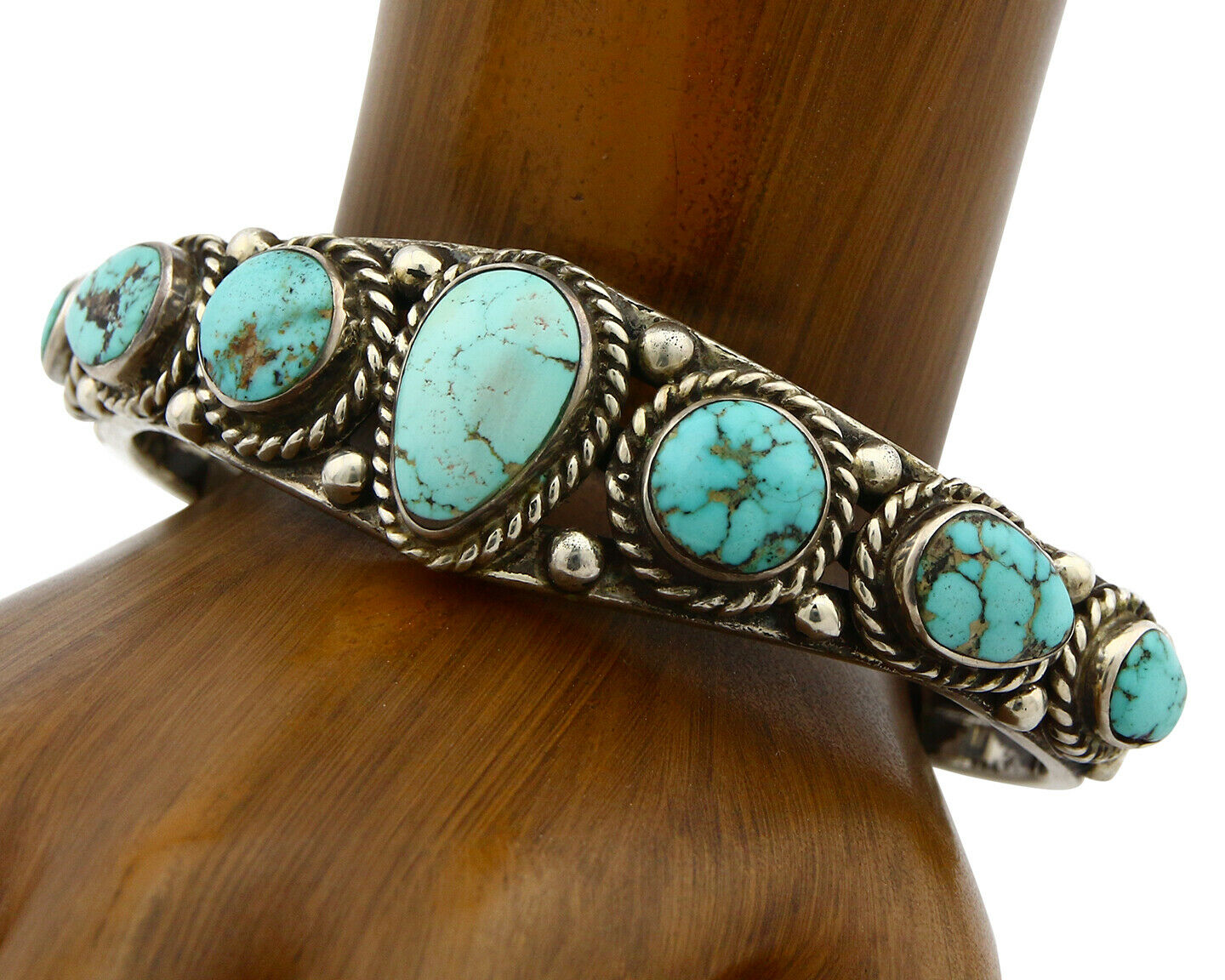 Navajo Natural Blue Turquoise Bracelet .925 Silver Signed PE C.80's