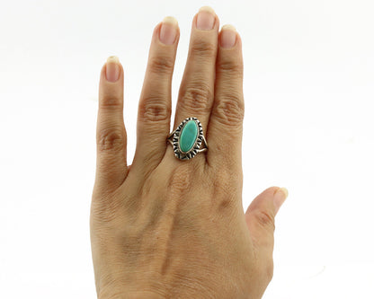 Navajo Ring .925 Silver Kingman Turquoise Artist Signed Gecko C.80's