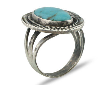 Navajo Ring .925 Silver Natural Blue Turquoise Artist Signed JT C.80's