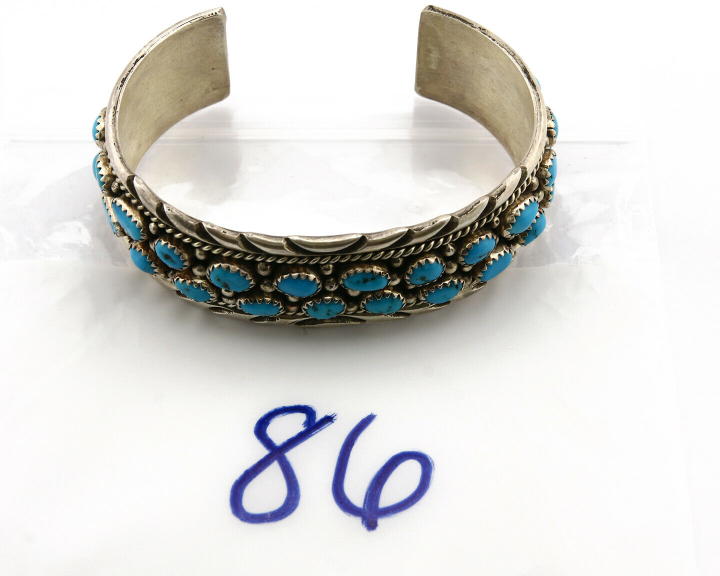 Navajo Bracelet .925 Silver Sleeping Beauty Turquoise Artist Signed IC C.80's