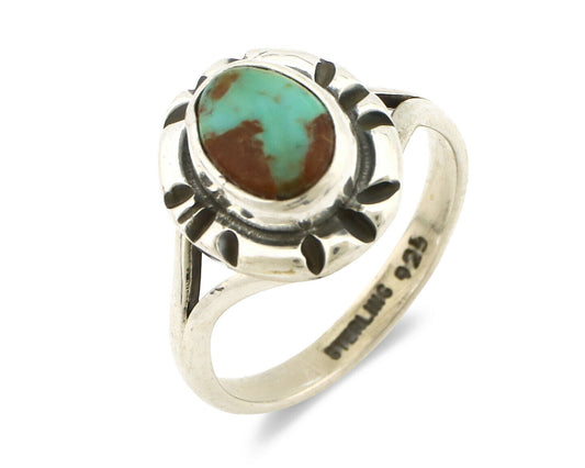 Navajo Ring .925 Silver Kingman Turquoise Artist Signed Gecko C.90's