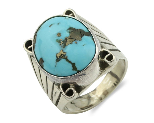 Navajo Ring .925 Silver Morenci Turquoise Native Artist C.80's