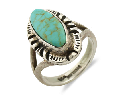 Navajo Ring .925 Silver Kingman Turquoise Artist Signed Gecko C.90's