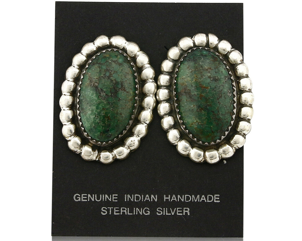 Women's Navajo Earrings .925 Silver Crescent Valley Turquoise Handmade Indian
