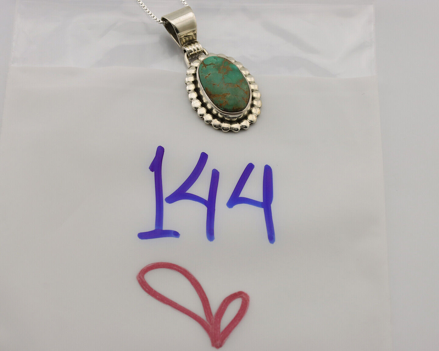 Navajo Necklace .925 Silver Kingman Turquoise Native American Signed C.1980's