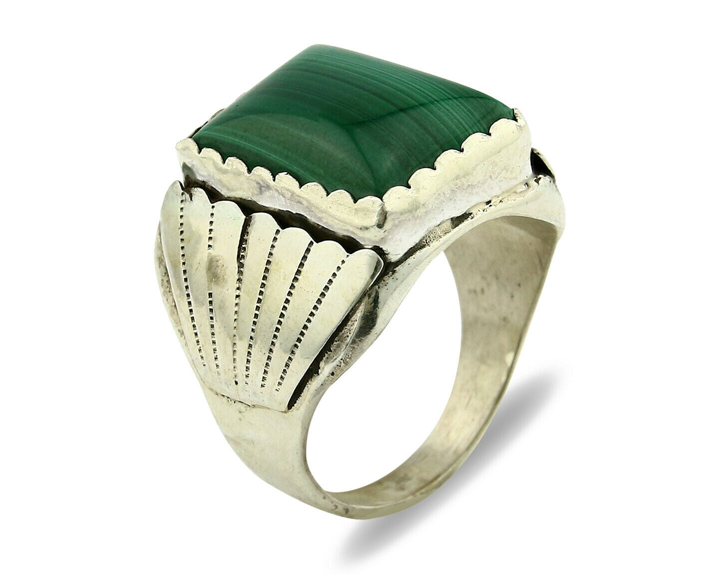 Navajo Ring .925 Silver Natural Malachite Signed Artist DL Native American C.80s