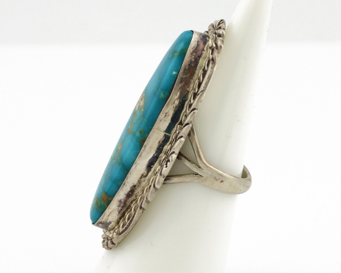 Navajo Ring 925 Silver Spiderweb Blue Turquoise Artist Signed Billy Eagle C.80s