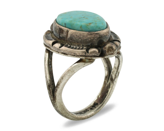 Navajo Ring .925 Silver Blue Turquoise Artist Signed Gecko C.1980's
