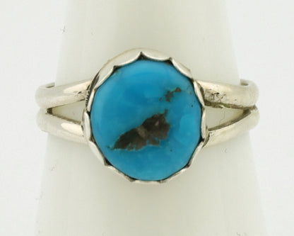 Navajo Ring .925 Silver Sleeping Beauty Turquoise Native American Artist C.1980s