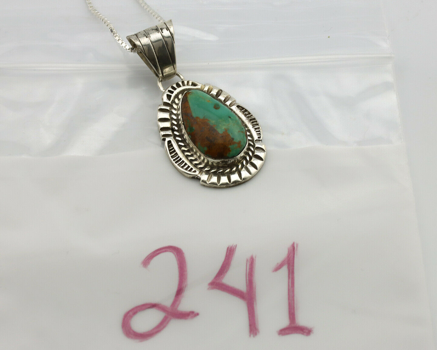 Navajo Necklace .925 Silver Kingman Turquoise Signed JP C.1980's