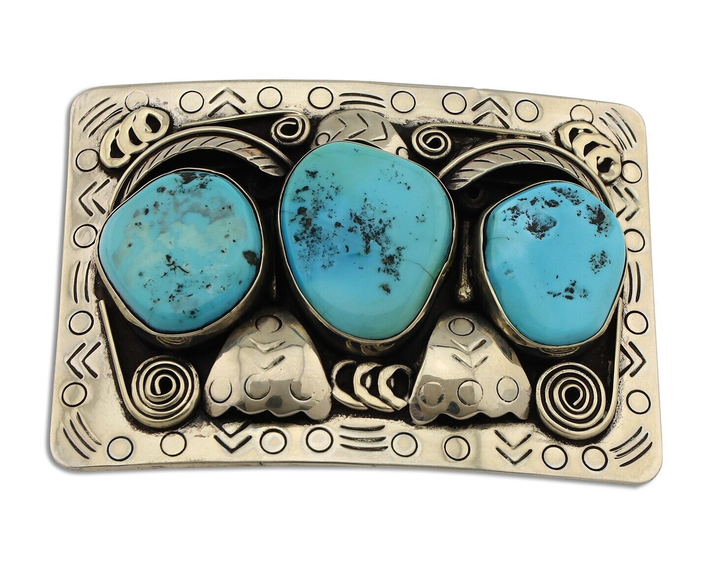 Men Navajo Belt Buckle 999 Nickel Blue Turquoise Artist Signed Teepee Handmade