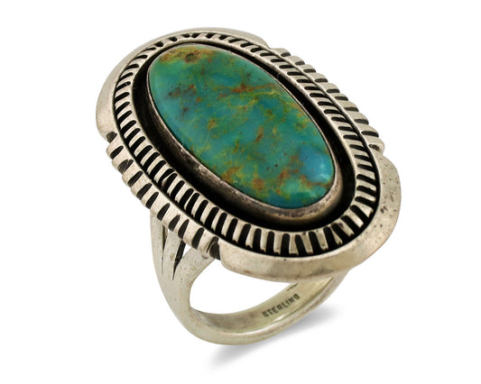 Navajo Ring .925 Silver Nevada Turquoise Native American Artist C.1980's