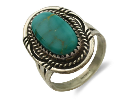 Navajo Ring .925 Silver Kingman Turquoise Native American Artist C.1980's