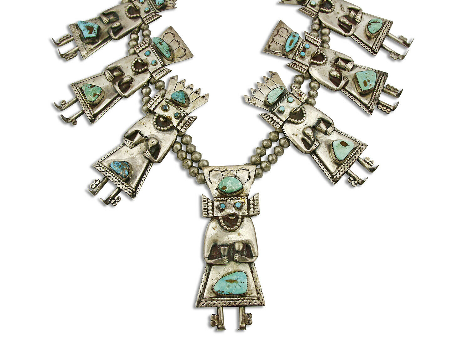 1950's Navajo .925 Silver Kachina Morenci Turquoise Signed JC Handmade