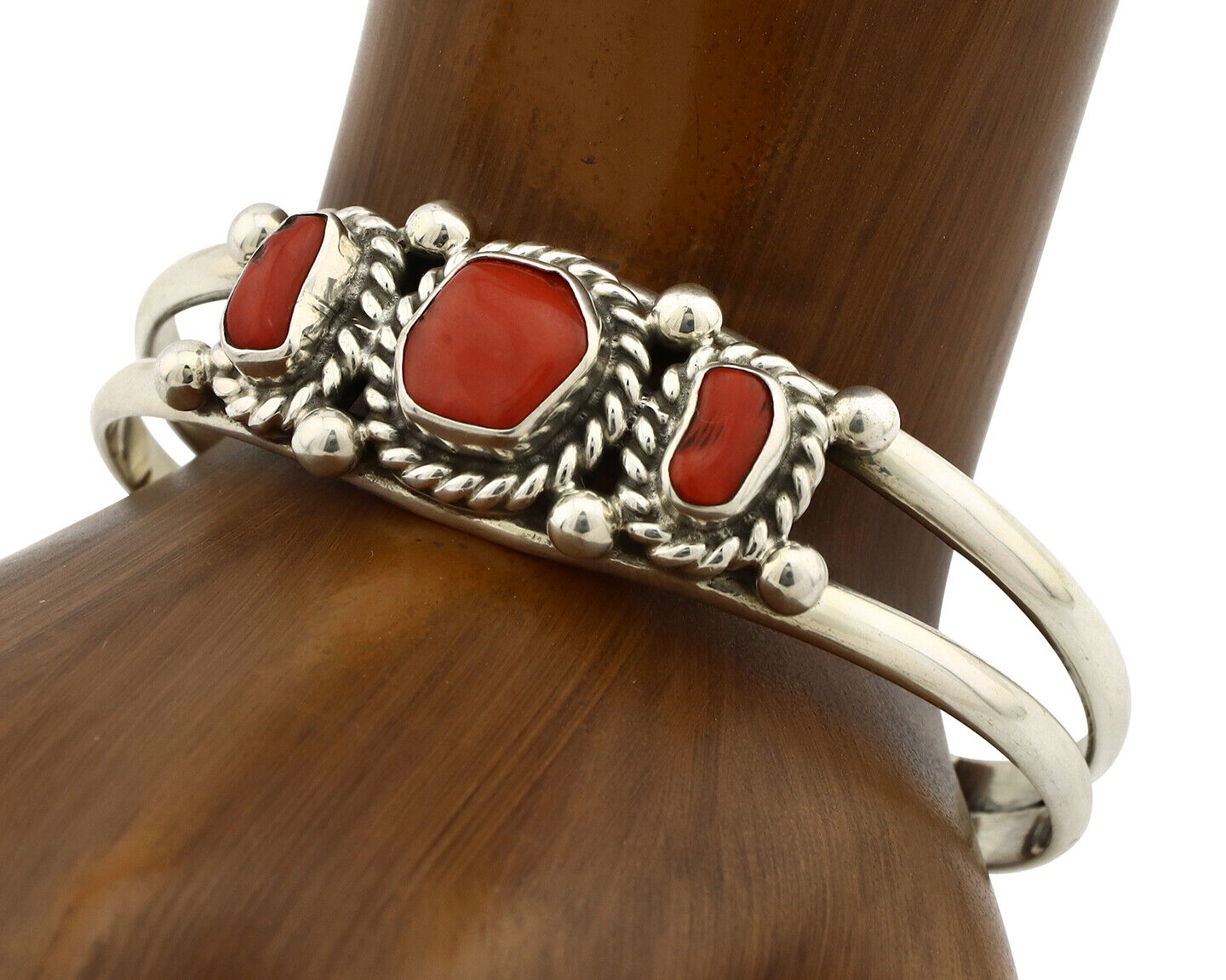 Navajo Red Coral Bracelet .925 Silver Native American Artist 80's
