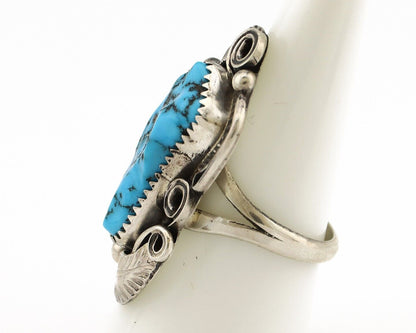 Navajo Inlay Band Ring 925 Silver Blue Morenci Turquoise Signed Justin Morris