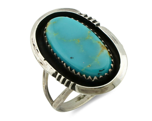 Navajo Ring .925 Silver Blue Turquoise Native American Artist Handmade C.80's